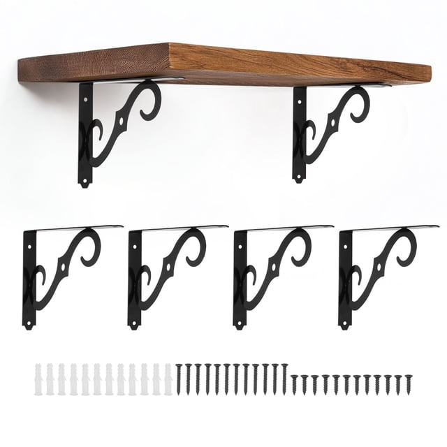 Uxcell 6 Pcs Soportes Decorativos para Estantes, Soportes para Estantes Flotantes de 10" x 7" para Estanterías de Pared, Negro