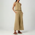 thumbnail image 6 of Women's Solid Color Linen 2 Piece Set Sleeveless Crop Top With Buttons And Wide Leg Pants Women Sweat Suits Sequin Suits for Women Petite Pant Suit for Women Straight Leg Dress Pants for Women Pants, 6 of 8