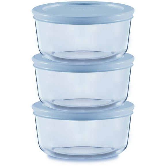 Pyrex Simply Store Tinted 6-piece Round Storage Value Pack with Blue Plastic Lids