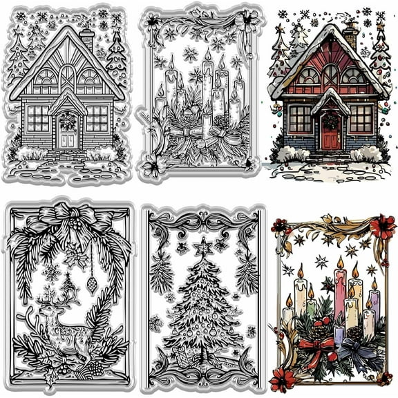 Christmas Background Clear Rubber Stamp Pine Greeting Words Reindeer Elk Reusable Transparent Silicone Seal Stamp Winter Holiday Decor DIY Craft Scrapbooking Journaling Card Making Clear 1sheet