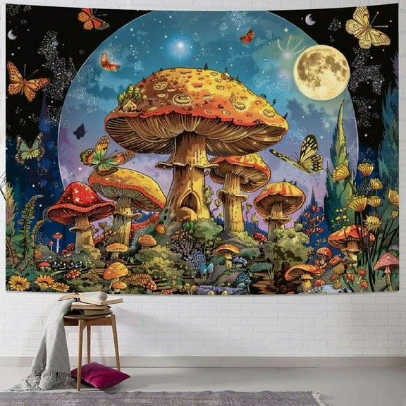 PRATYUS Mushroom Tapestry Moon Star Tapestry Starry Sky Tapestry Vintage Aesthetic Tapestry Nature Plant Tapestry Floral Flower Tapestry Butterfly Night Tapestry Wall Hanging Decor for Home Painting