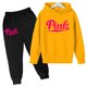 thumbnail image 4 of Sudadera con capucha para niños con estampado de letras rosas, abrigo y pantalones para niñas, 2 piezas, ropa de 3 a 12 años, conjunto deportivo de moda informal y encantador, 4 of 5