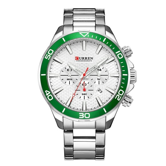 CURREN CURREN 8309 Montre à Quartz pour Homme en Acier Inoxydable avec Cadran Classique, 6 Options de Couleur (Boîtier Argenté Lunette Verte)