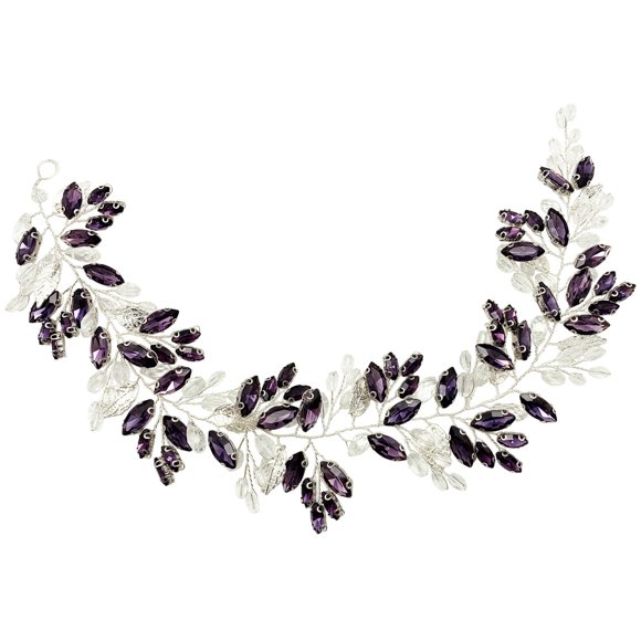 BETITETO Tocado de cristal barroco para novia, con diamantes de imitación de boda, accesorios para el pelo de hojas plateadas para mujeres y niñas (púrpura)