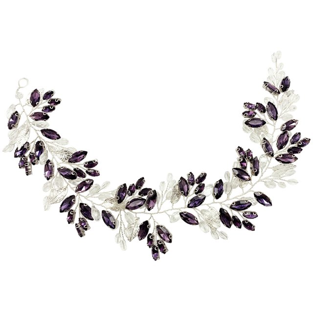 BETITETO Tocado de cristal barroco para novia, con diamantes de imitación de boda, accesorios para el pelo de hojas plateadas para mujeres y niñas (púrpura)