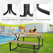 Costway Picnic Table Bench Set Outdoor Backyard Patio Garden Party Dining All Weather Brown