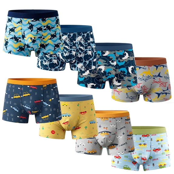 8-Pack Boys' Boxer Briefs, Cotton Underwear, Multicolor, Size 4-12T Local Shipping