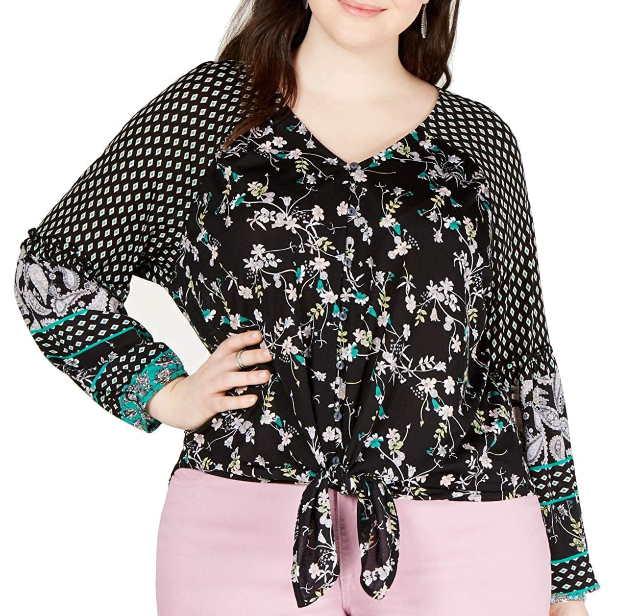 Style & Co Womens Floral Knit Blouse 