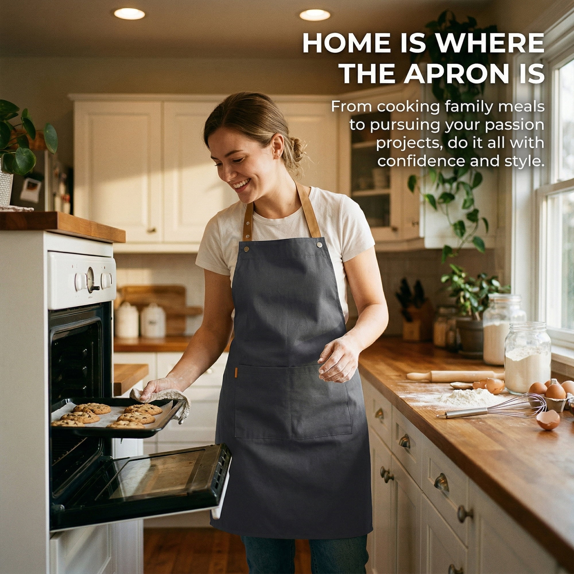 Unique Bargains Waterproof Long Waist Cooking Kitchen Apron with Pockets 26.4x29.1in Black
