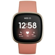 Fitbit Versa 3 Music Gold Aluminum Case with Pink Watch Band, 1 Pack