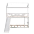 thumbnail image 4 of Twin Over Twin Bunk Bed with Slide, House Bed Low Twin Bunk Beds with Built-in Ladder, Low Bunkbeds Playhouse Farmhouse Roof Guardrail Ladder for Girls & Boys, No Box Spring Needed, White, 4 of 7
