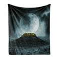 thumbnail image 1 of Night Sky Soft Flannel Fleece Blanket, Big Full Moon over a Fantasy Castle on Hill Clouds Rocks Valley View, Cozy Plush for Indoor and Outdoor Use, 50" x 70", Green Black Slate Blue, by Ambesonne, 1 of 6