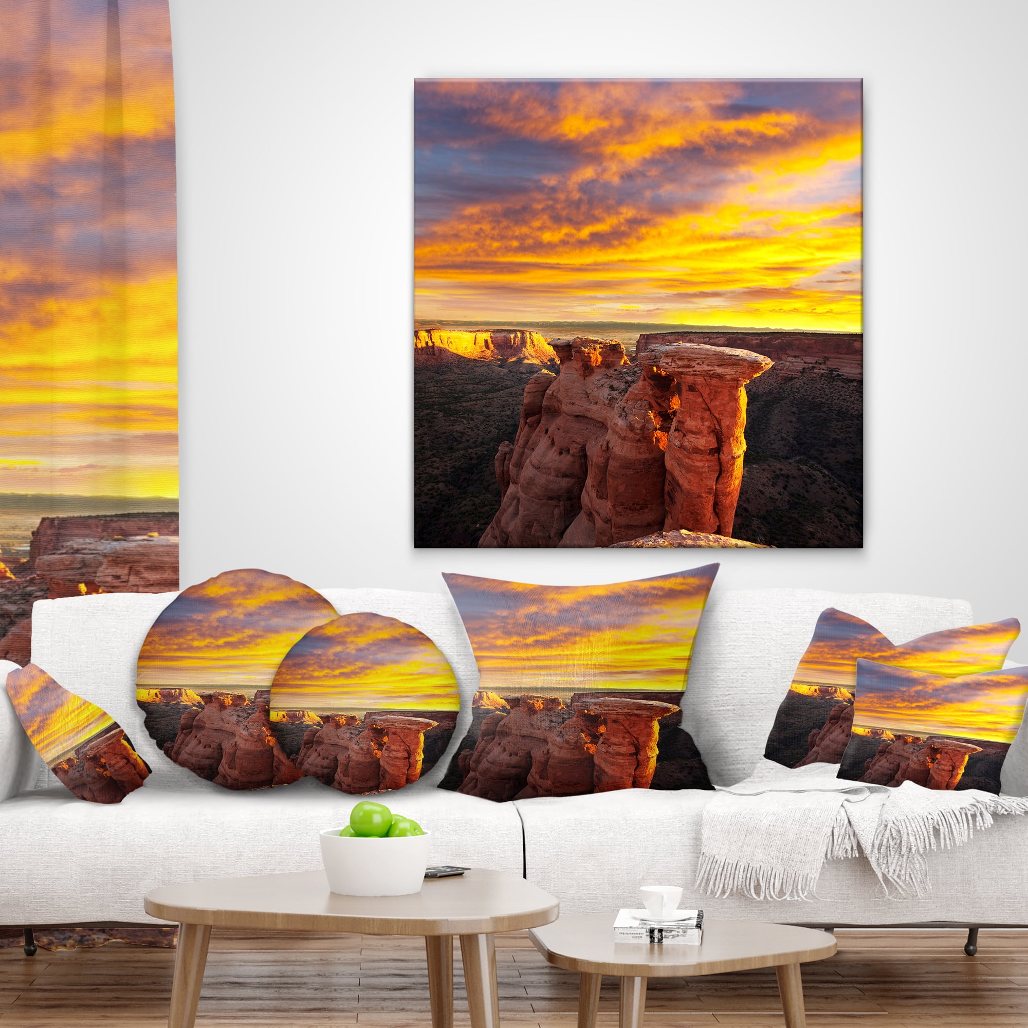 Designart Colorado Monument At Sunset - Modern Landscape Printed Throw Pillow - 16x16