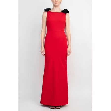 Alberto Makali Boat Neck Sleeveless Bow Shoulder Detail Zipper Back Solid Mermaid Gown by Curated Brands