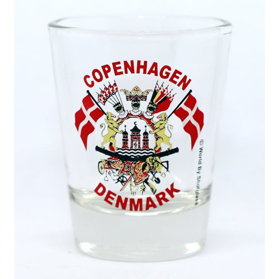 Copenhagen Denmark Flags and Coat of Arms Shot Glass
