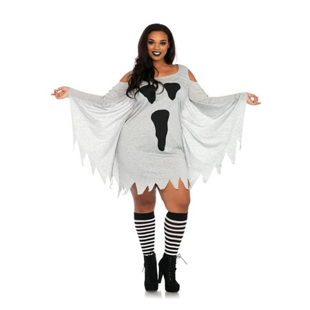 Leg Avenue Jersey Ghost Womens Halloween Fancy-Dress Costume for Adult, Plus Size