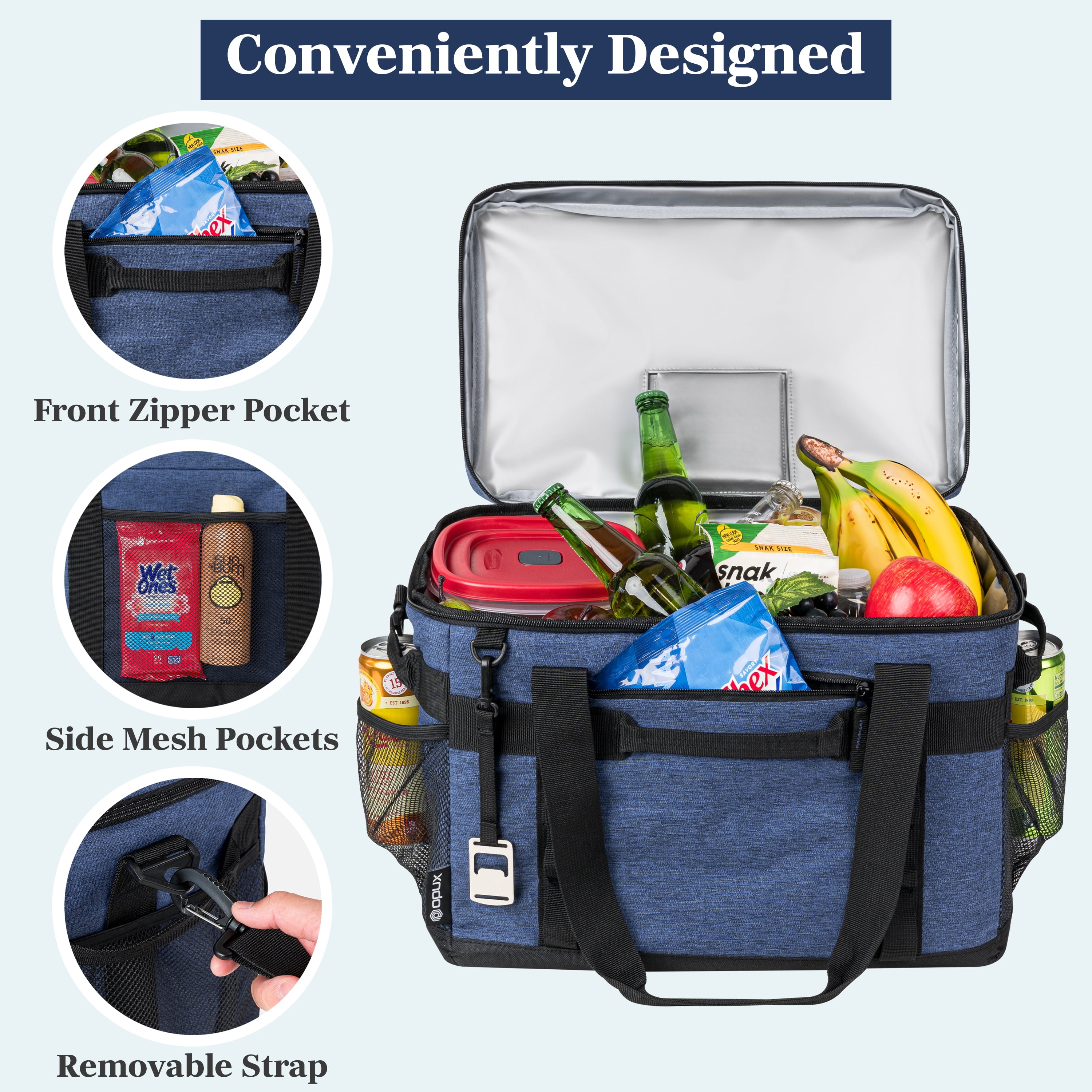 OPUX Cooler Bag, 48 Cans Insulated Soft Collapsible Portable Cooler, Soft Sided Leakproof Cooler for Beach Camping with Shoulder Strap, Ice Chest for Travel Road Trip Picnic, Navy Blue