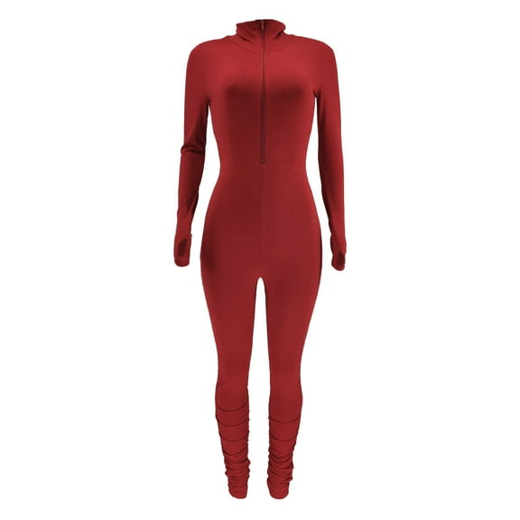 Aayomet Women'S Jumpsuits Woemn Fashion Casual Long Sleeve Siamese Trousers With Zip Up And Long Pants Solid Color Women Yoga, XL