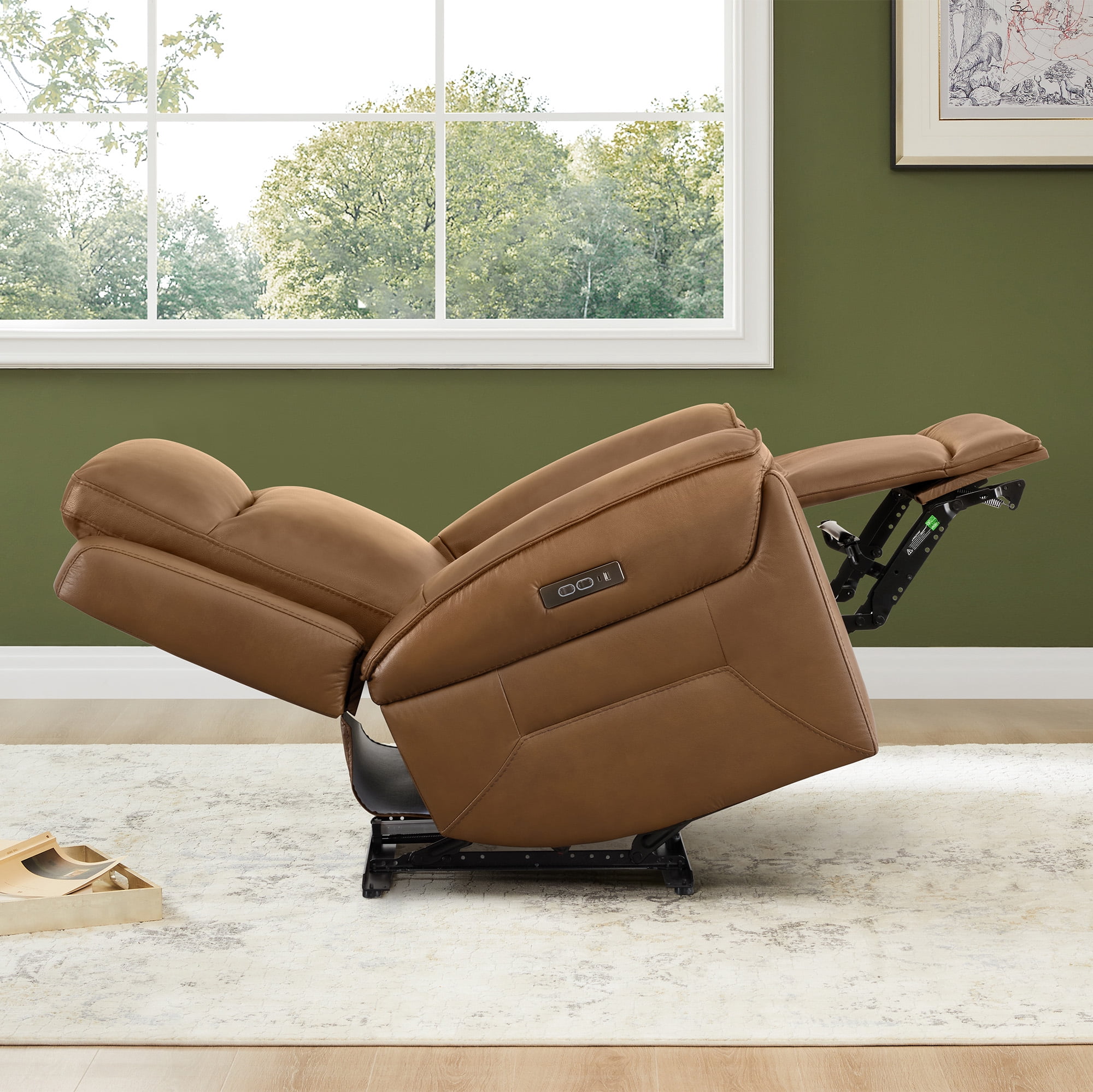 ReNest Dual Motor Power Recliner with Super Zero-Gravity Mode, Top-Grain Leather, USB and Type-C Charging,Saddle