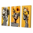 thumbnail image 3 of Designart "Vintage Minimalism Woman amidst Flowers II" Woman Floral Wall Art Set Of 3 - Glam Yellow Canvas Set For Living Room Decor, 3 of 6
