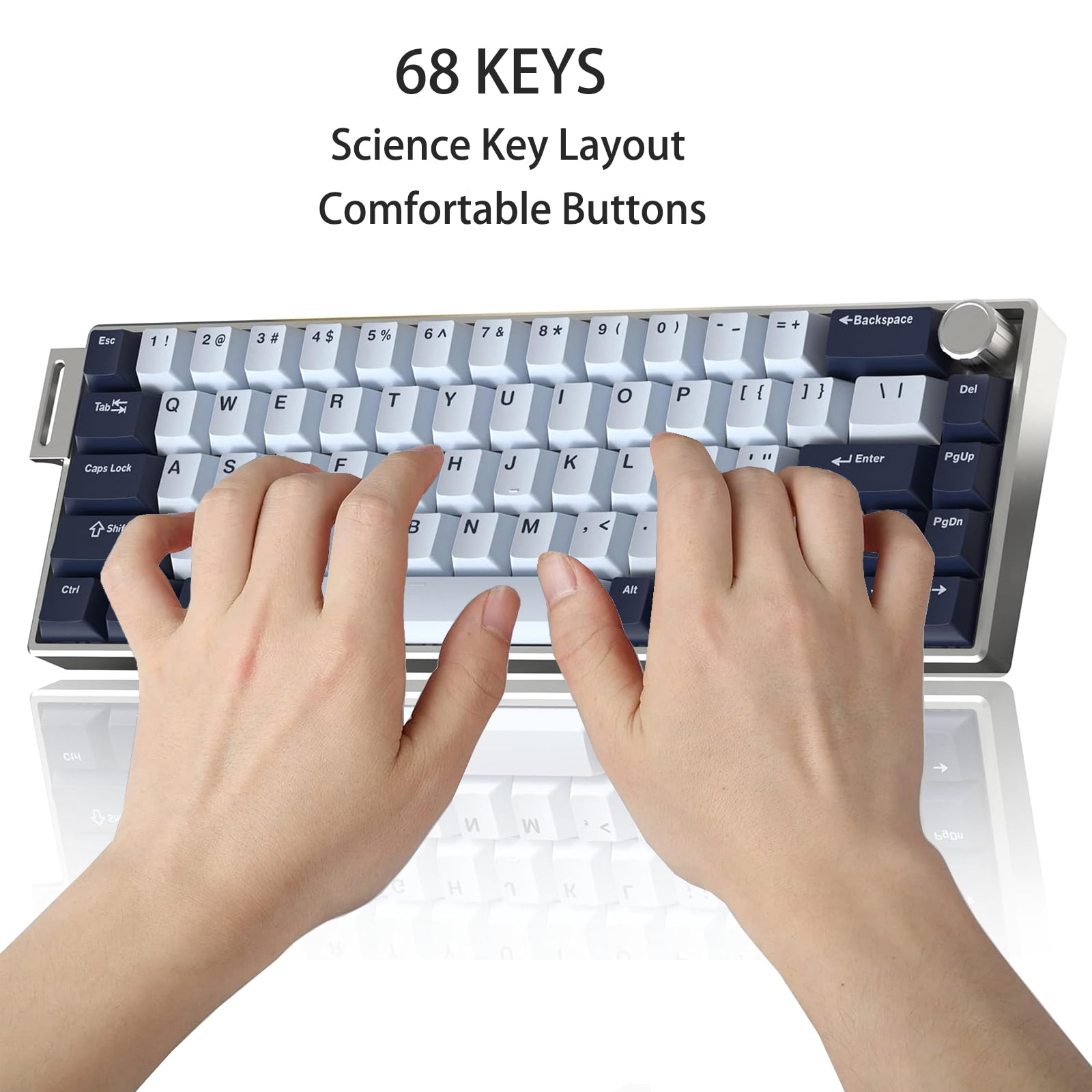 Artyond Compact Mechanical Gaming Keyboard, QMK/VIA Programmable Hot-Swappable Volume Knob, 32-bit ARM4 Chip, with RGB Backlight 68 Keys USB-C Aluminum Frame Keyboard for Games/PC/Mac, Darkblue