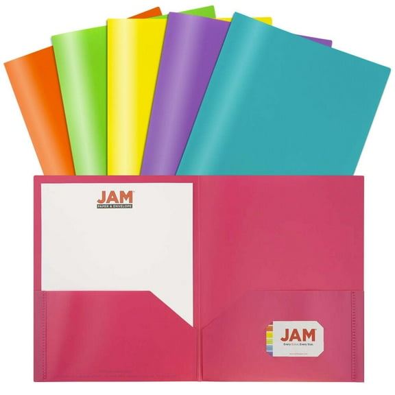 JAM Paper Plastic 2 Pocket POP Folders, School Folders, Assorted Fashion Colors, Bulk 144/Box