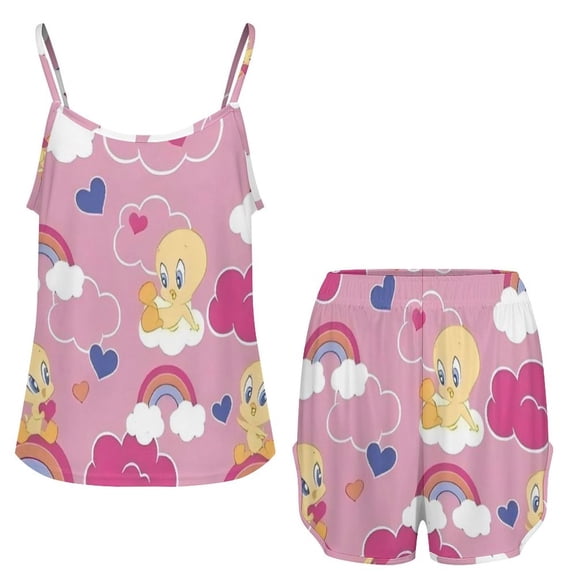 Tweety Bird Women'S Two-Piece Ice Silk Pajama Set Camisole Top And Shorts XS