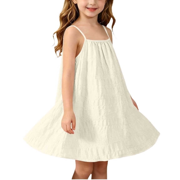 BLTIBY Girls Cotton Mini Dresses Summer Spaghetti Strap Sleeveless Dress Summer Casual Sundresses Yellow 3-4Years
