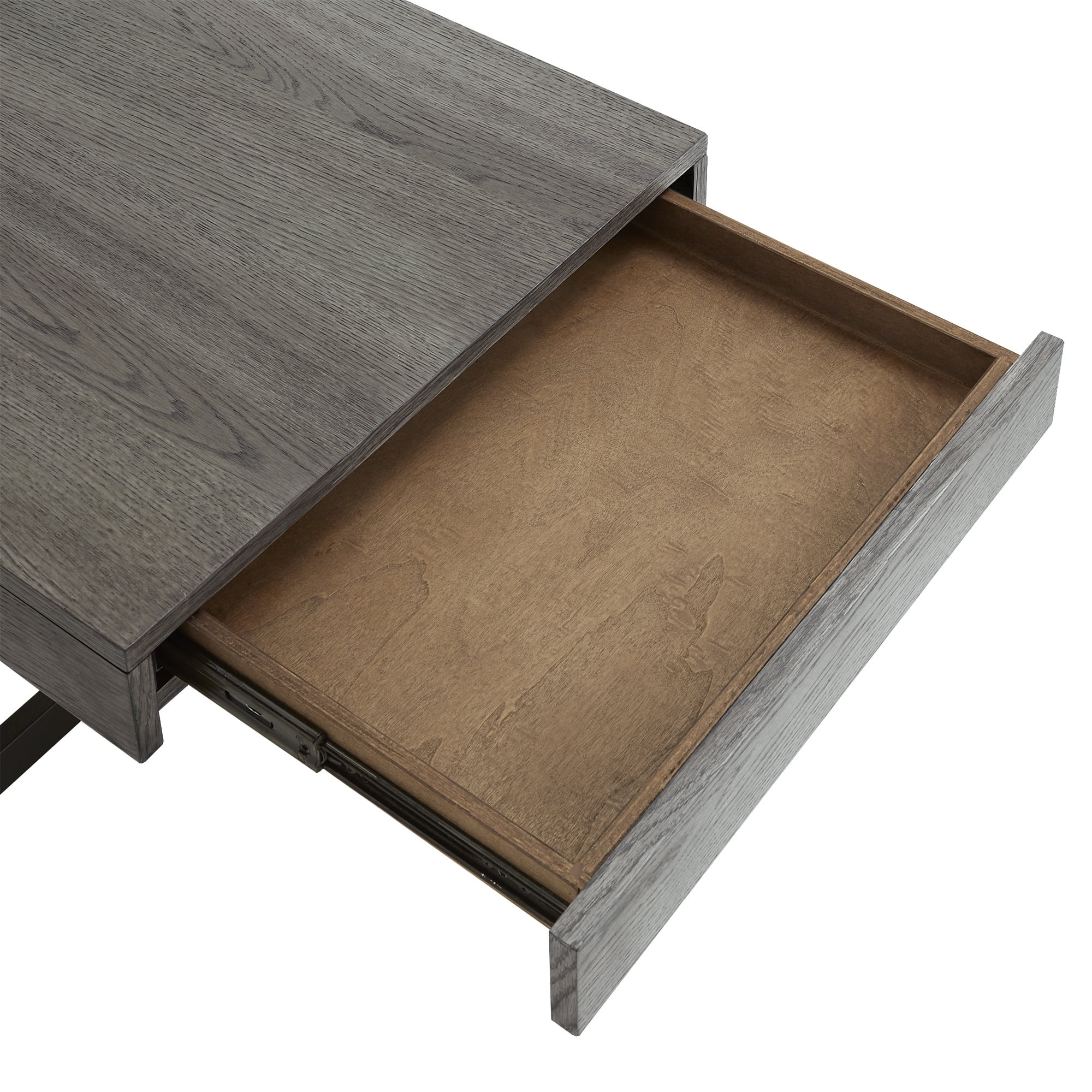 Weston Home Nadian Modern Metal and Wood 2 Drawer Coffee Table, Gray