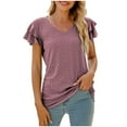 thumbnail image 1 of AherBiu Summer Tops for Women Layered Ruffle Cap Sleeve V Neck Tunic Top Shirts Blouse Solid Color, 1 of 6