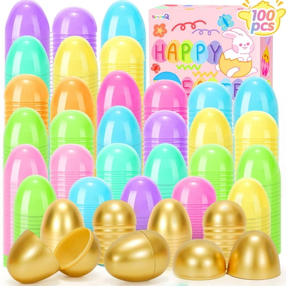 Huevos de Pascua de plástico SevenQ rellenables, 100 unidades, para fiestas infantiles