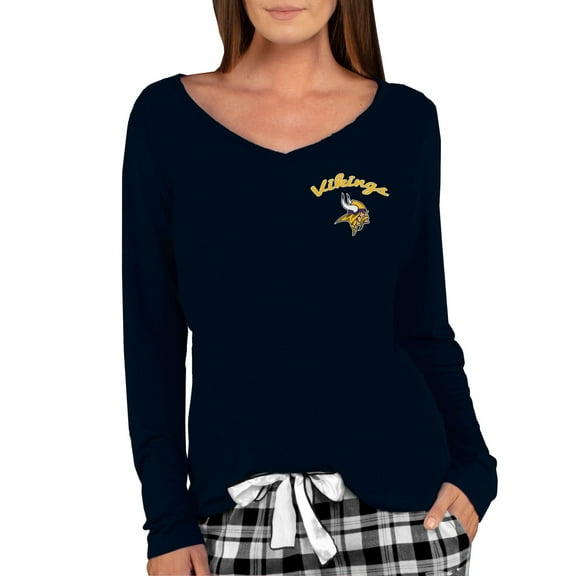 Women's Concepts Sport Black Minnesota Vikings Marathon Knit Long Sleeve Lightweight V-Neck Lounge Top