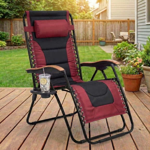 YIYADO Oversized Padded Zero Gravity Chair, 30" Wide Seat Foldable Patio Recliner, 400 LBS Capacity with Cup Holder & Utility Tray, Anti Gravity Lounger for Outdoor Camping Beach Poolside