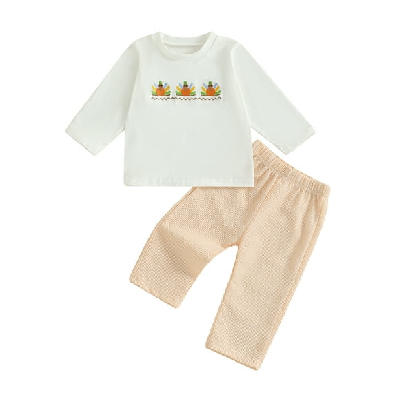 Miaouyo Toddler Baby Boys Thanksgiving Fall Clothes Sets 6 12 18 24 Months 2T 3T 4T O Neck Turkey Embroidery Tops Plaid Pants