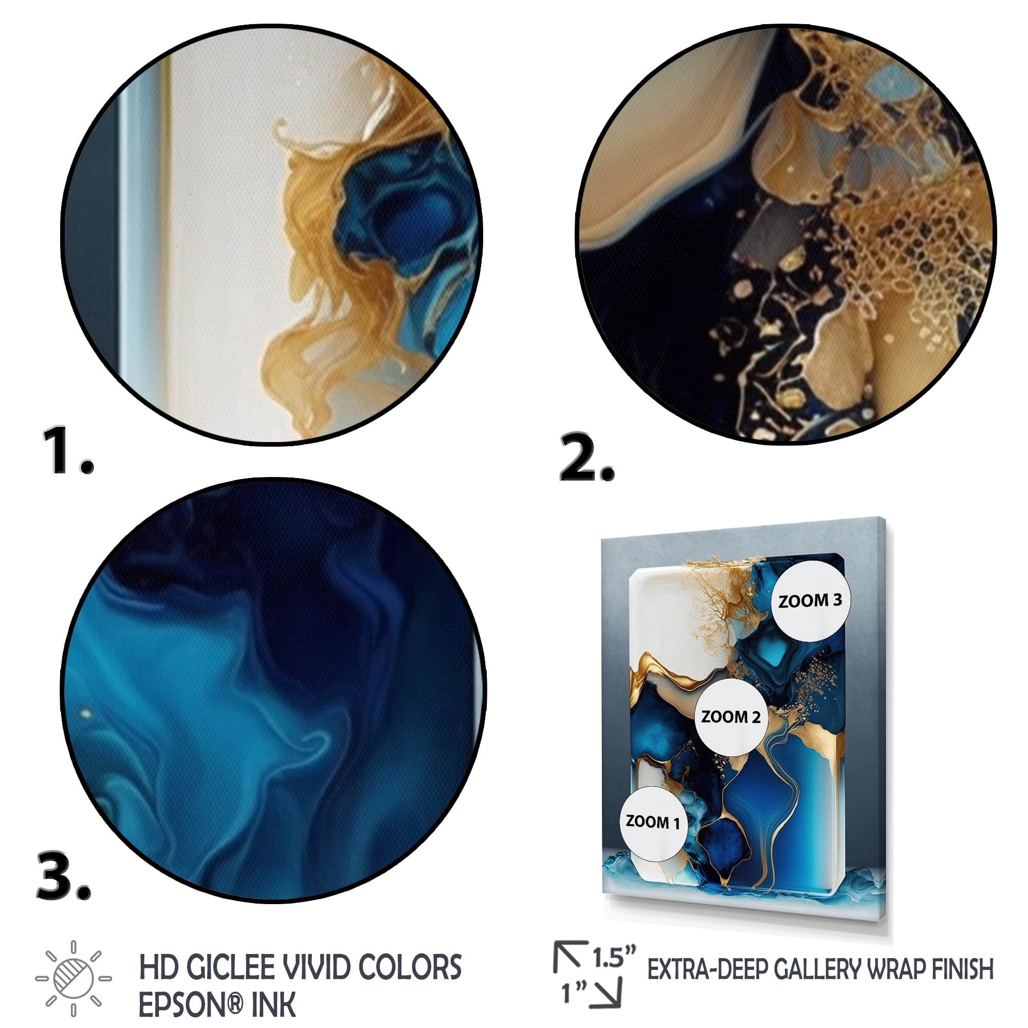 Designart Abstract Geode Gold And Blue Marble III Canvas Wall Art