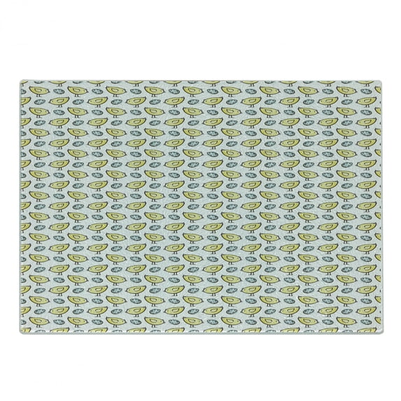 Yellow Bird Cutting Board, Pastel Doodle Pattern with Eggs and Little Chickens, Decorative Tempered Glass Cutting and Serving Board, in 3 Sizes, by Ambesonne