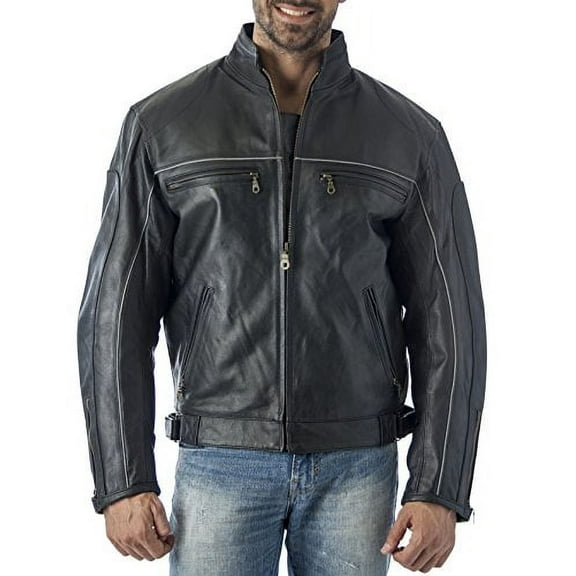 Reed® Mens Vented Leather Motorcycle Coat with Light Reflector (S)