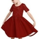 thumbnail image 1 of Odeerbi Niñas de Verano Vestido de Línea A Brillante Swing Vestido Niños Color Sólido Vestido Elástico de Manga Corta, 1 of 7