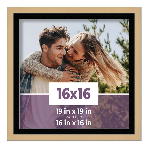 16x16 Frame Natural With Black Picture Mat For 16x16 Photo - Natural 19x19 Frame To Display Print