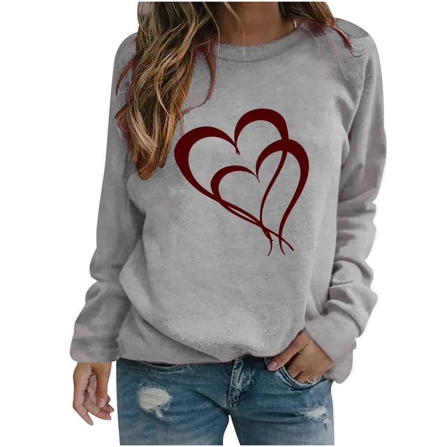 Amzcrzy Valentine's Day Valentines Chemises pour Femmes Tendance Imprimé Cœur Tee Tops Décontracté Confortable Col Rond Printemps Été Tops Classique Polyvalent Manches Longues T-Shirts
