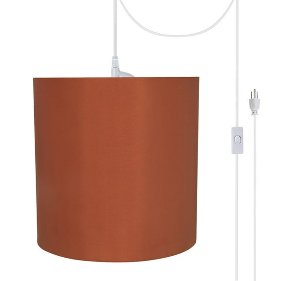 Aspen Creative 71063-21 One-Light Plug-In Swag Pendant Light Conversion Kit with Transitional Drum Fabric Lamp Shade, Redwood, 8" width