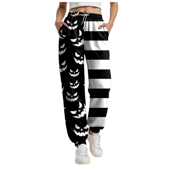 felwors Halloween Joggers for Women Baggy Soft Fleece Sweatpants High Waisted Elastic Ankles with Pockets Black, XL