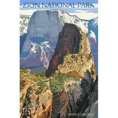 Zion National Park - Angels Landing Utah Travel Advertisement Poster Wall Art By Lantern