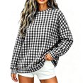 thumbnail image 7 of Women's Gingham Plaid Sweatshirt Crew Neck Long Sleeve Loose Fit Casual Pullover Top, 7 of 7