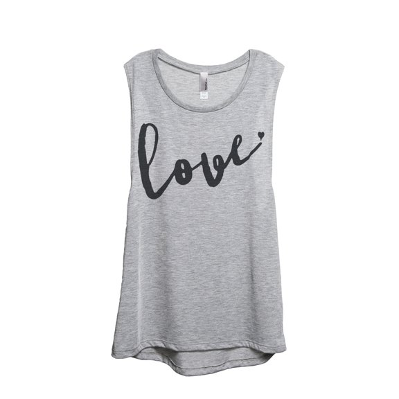 Thread Tank Love Cursive Women's Sleeveless Muscle Tank Top Sport Grey Small