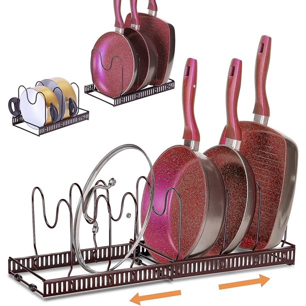 Soporte para ollas, organizador de cacerolas con 7 compartimentos ajustables compatibles con armarios, soporte para ollas, soporte para sartenes compatible con cocina Afortunado Sencillez