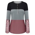 thumbnail image 5 of Puntoco Mujer Manga Larga Cuello Redondo Color Contraste Encaje Botón Top Manga Larga Cuello Redondo Top/Camisa Puntoco Puntoco-991, 5 of 5