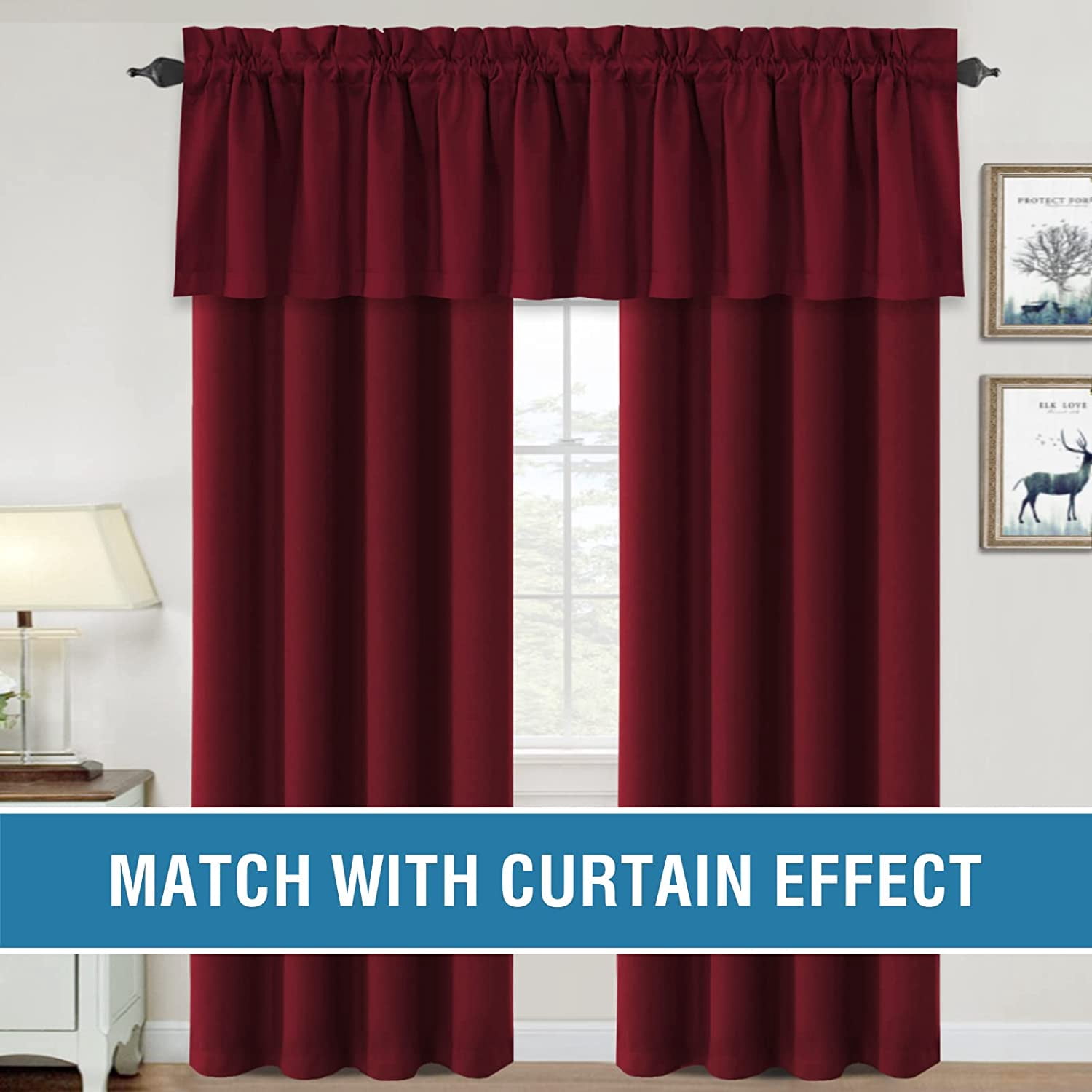 Blackout Curtain Valances for Kitchen Windows/Bathroom/Living Room/Bedroom Thermal Insulated Rod Pocket Valances for Windows, 2 Pack, 52" x 18"