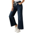 thumbnail image 4 of Jeans de pierna ancha para mujer INSPIRE CHIC con cintura elástica y cordón, pantalones de mezclilla casuales con bolsillos, azul oscuro M, 4 of 6