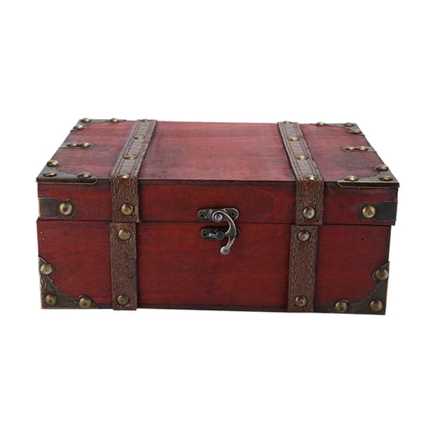 Joyero pequeño baúl Au Vintage hecho a mano caja de madera anillos caja de regalo con 6282 rojo-grande